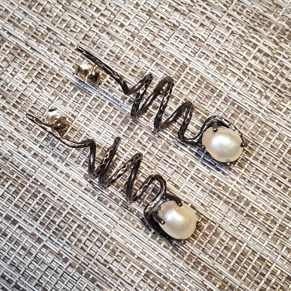 Oxidized silver snake earrings
